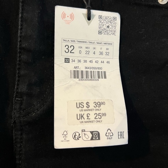 ZARA Sculpt High Rise Ankle Length Black Jeans Size 0 3643/050 New - Picture 5 of 6